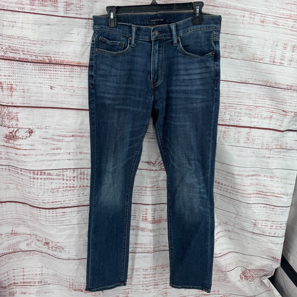 Lucky Brand Jeans Mens 30x32 121 Slim Straight Dark Wash Blue Denim 5‎ Pocket